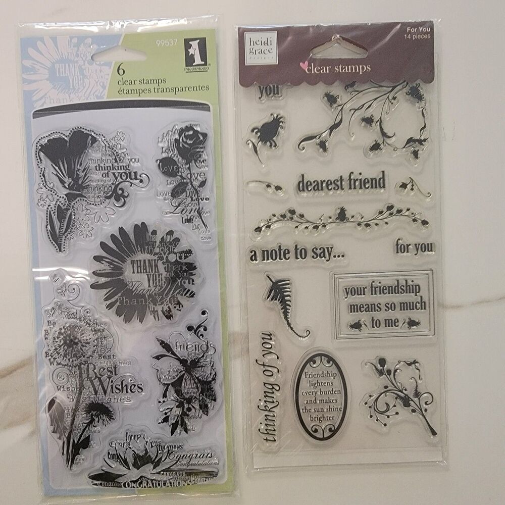 Inkadinkado & Heidi Grace Clear Stamps Flower Sentiments Friendship LOT of 2